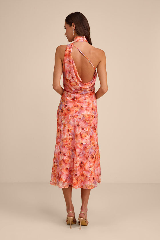 Ivanna Orange Multi Floral Jacquard Midi Dress
