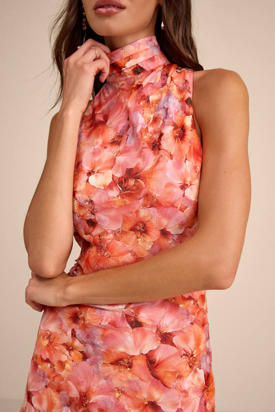 Ivanna Orange Multi Floral Jacquard Midi Dress