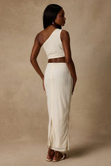 Camelia Cream Textured One-Shoulder Maxi Dress