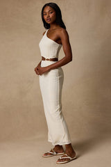Camelia Cream Textured One-Shoulder Maxi Dress