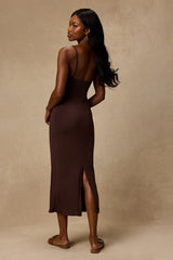 Dalene Brown Jersey Knit Bodycon Midi Dress