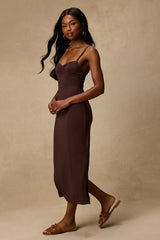 Dalene Brown Jersey Knit Bodycon Midi Dress