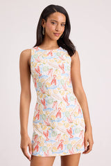 Sorrento White Multi Embroidered Tie-Back Mini Dress