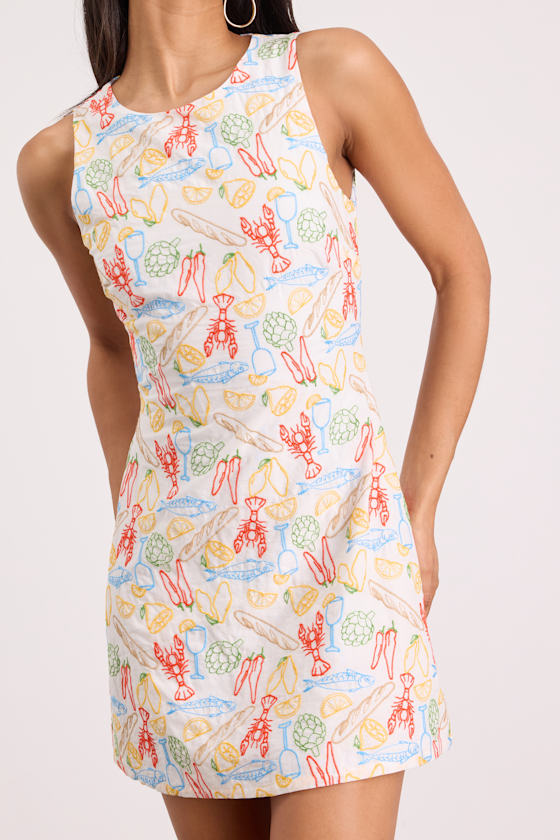 Sorrento White Multi Embroidered Tie-Back Mini Dress