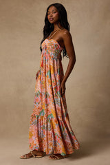 Grace Bay Blush Multi Boho Print Halter Maxi Dress