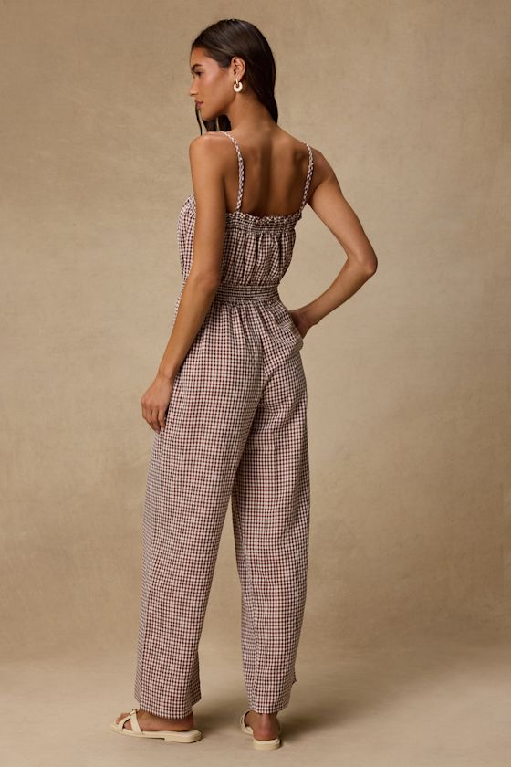 Dylan Brown Gingham Wide-Leg Jumpsuit