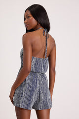 Amadora Navy Striped Halter Romper