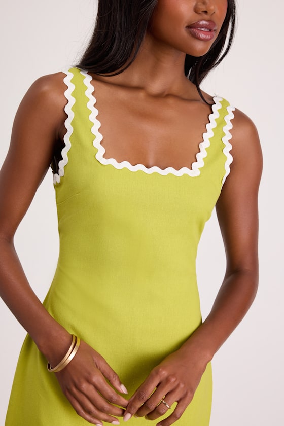 Xiomara Chartreuse Square-Neck Mini Dress