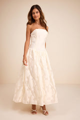 Calen Cream Floral Jacquard Drop Waist Maxi Dress
