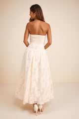 Calen Cream Floral Jacquard Drop Waist Maxi Dress