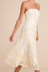 Taden Ivory Mesh Floral Applique Midi Dress