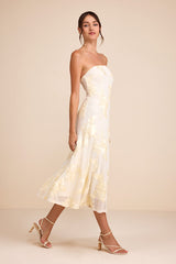 Taden Ivory Mesh Floral Applique Midi Dress