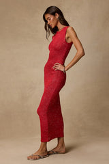 Jordi Red Sequin Crochet Knit Maxi Dress
