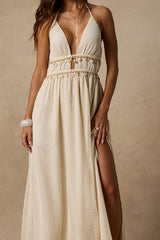 Alda Cream Crochet Knit Seashell Maxi Dress