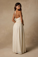 Alda Cream Crochet Knit Seashell Maxi Dress