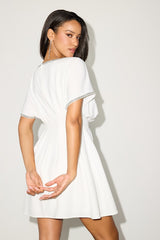 Dessen White Rhinestone Trim Short Sleeve Mini Dress