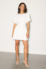 Dessen White Rhinestone Trim Short Sleeve Mini Dress