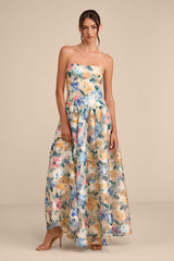 Mikayla Beige Multi Floral Jacquard Maxi Dress
