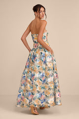 Mikayla Beige Multi Floral Jacquard Maxi Dress