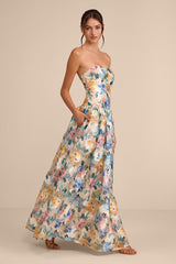 Mikayla Beige Multi Floral Jacquard Maxi Dress
