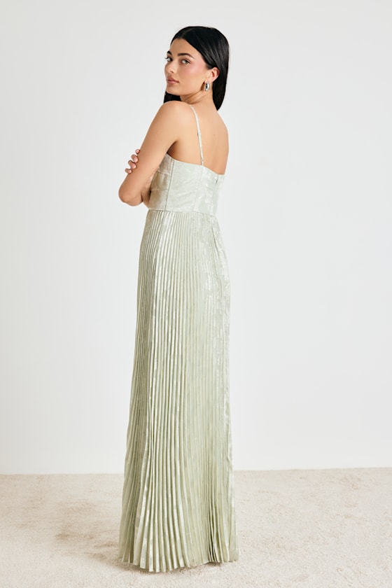 Candia Sage Floral Jacquard Satin Maxi Dress