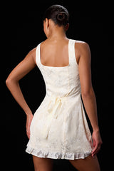 Angeline Ivory Floral Jacquard Ruffled Mini Dress