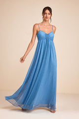 Irina Blue Lurex Plisse Sleeveless Maxi Dress