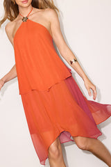 Midsummer Orange and Red Ombre Tiered Mini Dress