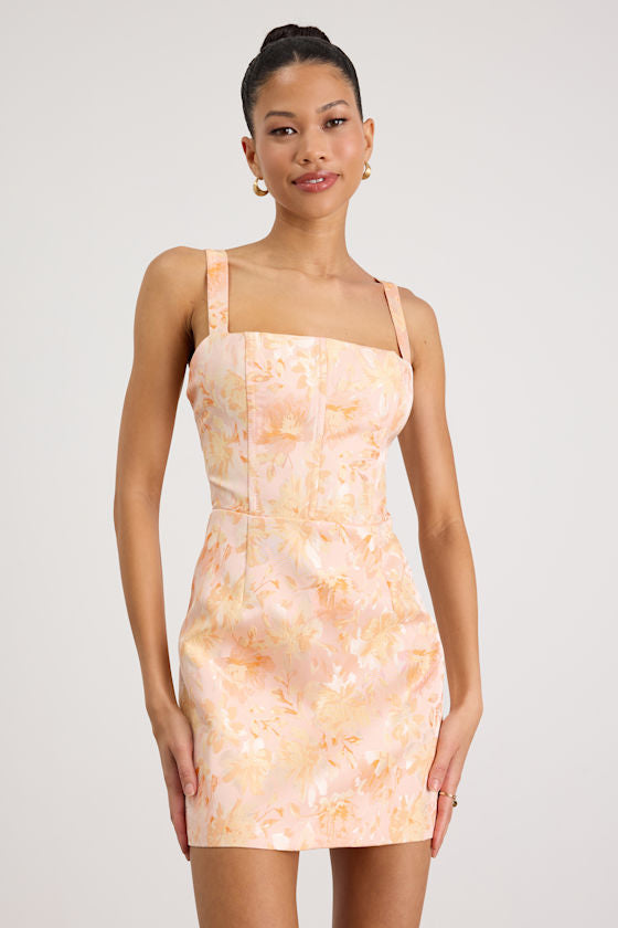 Belen Peal Floral Jacquard Tie-Back Mini Dress
