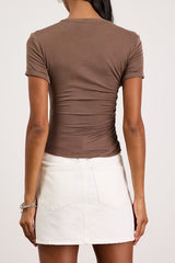 Saige Brown Jersey Knit Short Sleeve Tee