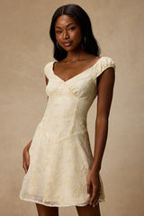 Aura Pale Yellow Embroidered Mini Dress