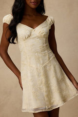 Aura Pale Yellow Embroidered Mini Dress