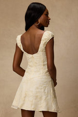 Aura Pale Yellow Embroidered Mini Dress