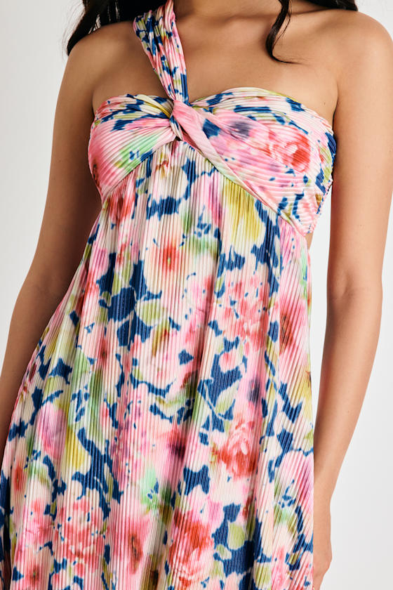 Georgianna Pink Multi Floral Plisse Maxi Dress