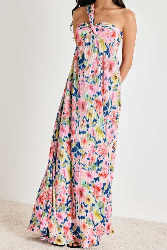 Georgianna Pink Multi Floral Plisse Maxi Dress