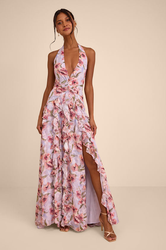 Oleta Lavender Multi Floral Ruffled Maxi Dress