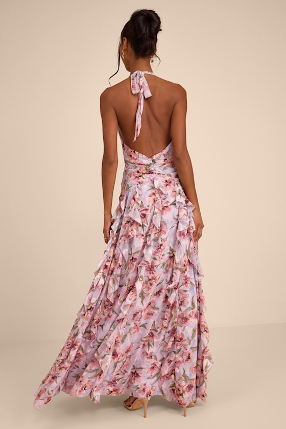 Oleta Lavender Multi Floral Ruffled Maxi Dress