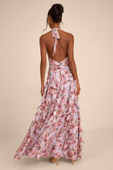 Oleta Lavender Multi Floral Ruffled Maxi Dress
