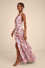 Oleta Lavender Multi Floral Ruffled Maxi Dress