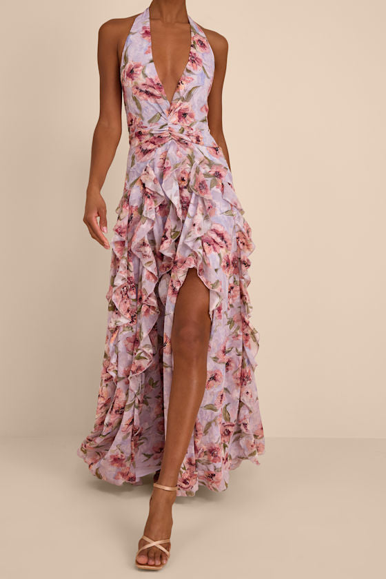Oleta Lavender Multi Floral Ruffled Maxi Dress