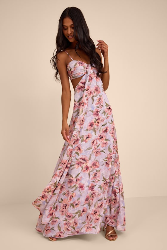 Heidi Lavender Floral Cutout Maxi Dress