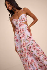 Heidi Lavender Floral Cutout Maxi Dress