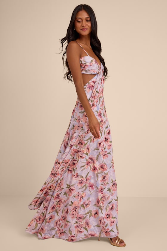 Heidi Lavender Floral Cutout Maxi Dress