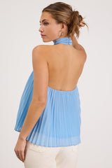 Twyla Light Blue Pleated Halter Tank Top
