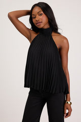Twyla Black Pleated Halter Tank Top