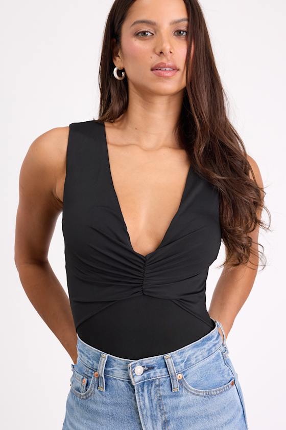 Balyn Black Slinky Knit Cutout Bodysuit