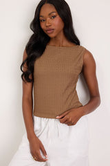 Kalita Light Brown Twist-Back Tank Top
