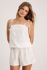 Misa White Embroidered Tie-Strap Tank Top