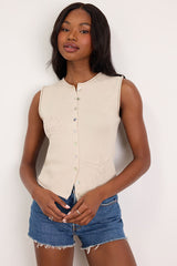 Jayla Beige Embroidered Button-Front Sweater Top