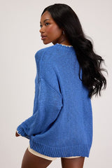 Montauk Blue Embroidered Pullover Sweater